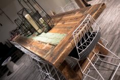 This table, built for a Calgary yoga studio by Salvage Solutions, is made from timbers from the interior of the Alberta Wheat Pool elevator in Pincher Creek.