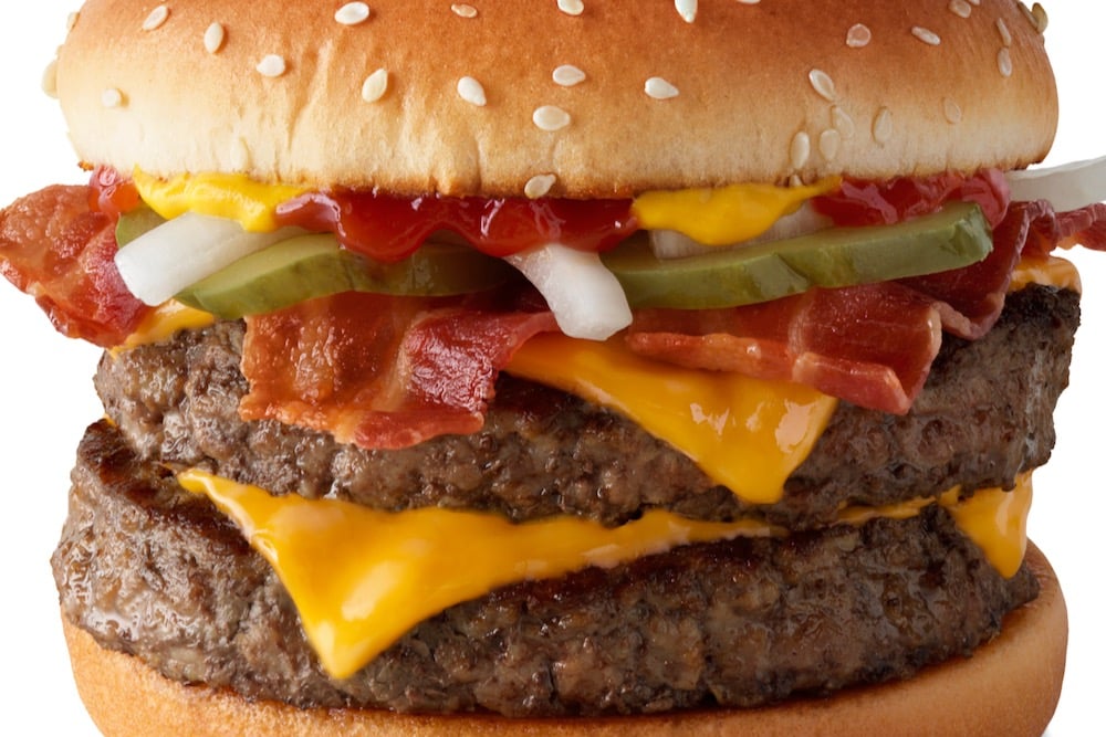Close-up of a McDonald’s double Quarter Pounder with bacon. (Corporate.mcdonalds.com)
