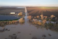 Flooding from the Salinas River forces the closure of a road at Salinas, California on Jan. 12, 2023. (Photo: Reuters/Nathan Frandino)