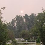 Hazy skies in Alberta due to numerous active wildfires in the month of June 2023.