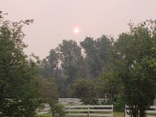 Hazy skies in Alberta due to numerous active wildfires in the month of June 2023.
