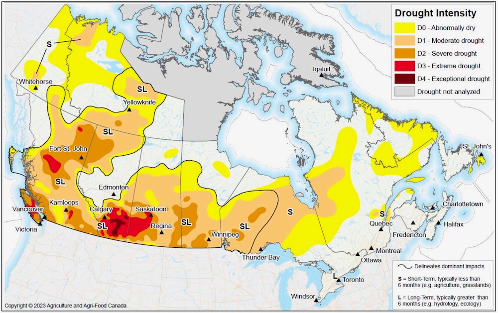 Agriculture and Agri-Food Canada’s Drought Monitor map at July 31, 2023. (AAFC)
