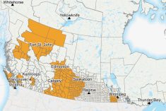 Close-up from the federal government’s initial assessment map for the livestock tax deferral provision for the 2023 tax year as of Aug. 10. (AAFC map)