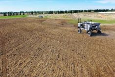 A DOT (now OmniPower) autonomous unit at work on the Olds College Smart Farm. (Olds College video screengrab via YouTube)