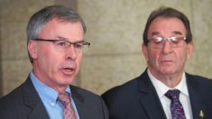 Azure Sustainable Fuels Corp. president and CEO Douglas Cole speaks at a news conference at the Manitoba Legislature on Dec. 19 as Manitoba agriculture minister Ron Kostyshyn looks on. Photo: Don Norman.
