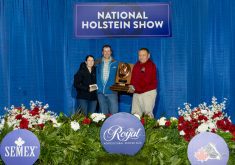 Markus and Amanda Hehli accept the 2023 Curtis Clark Achievement Award at Toronto’s Royal Winter Fair.
