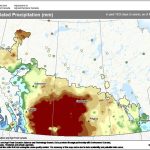 This map shows total precipitation across the Prairies over the five-year period ending March 31. Much of the western half of Saskatchewan and southeastern part of Alberta have totals less than 1,500 mm. Northeastern Alberta and southeastern Manitoba have precipitation totals three times greater, at more than 4,000 mm.