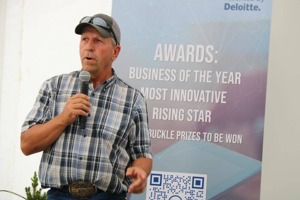 Doug Green, owner of Opend Range and its CowGo loading chute spoke at Ag In Motion’s Livestock Ag Tech Happy Hour. Photo: John Greig
