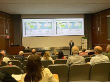 Jason Newton, chief economist and head of market research with Nutrien, provides a global crop market outlook to delegates attending the International Farm Management Association Congress in Saskatoon. Photo: Sean Pratt