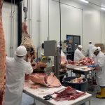 Workers use knives to butcher cattle carcasses at a new Hertzog Meat Co beef plant, in Butler, Missouri, U.S., June 14, 2021. Picture taken June 14, 2021. Todd Hertzog/Handout via REUTERS.