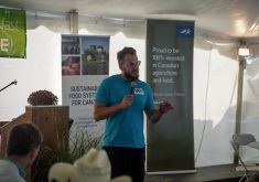 Seva Lisouski speaks at Canada&#8217;s Outdoor Farm Show 2024. Photo: Stew Slater
