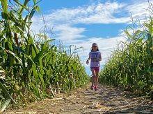  Children run through the pathways of a corn maze designed to honour children who died while attending residential schools. Photo: supplied
