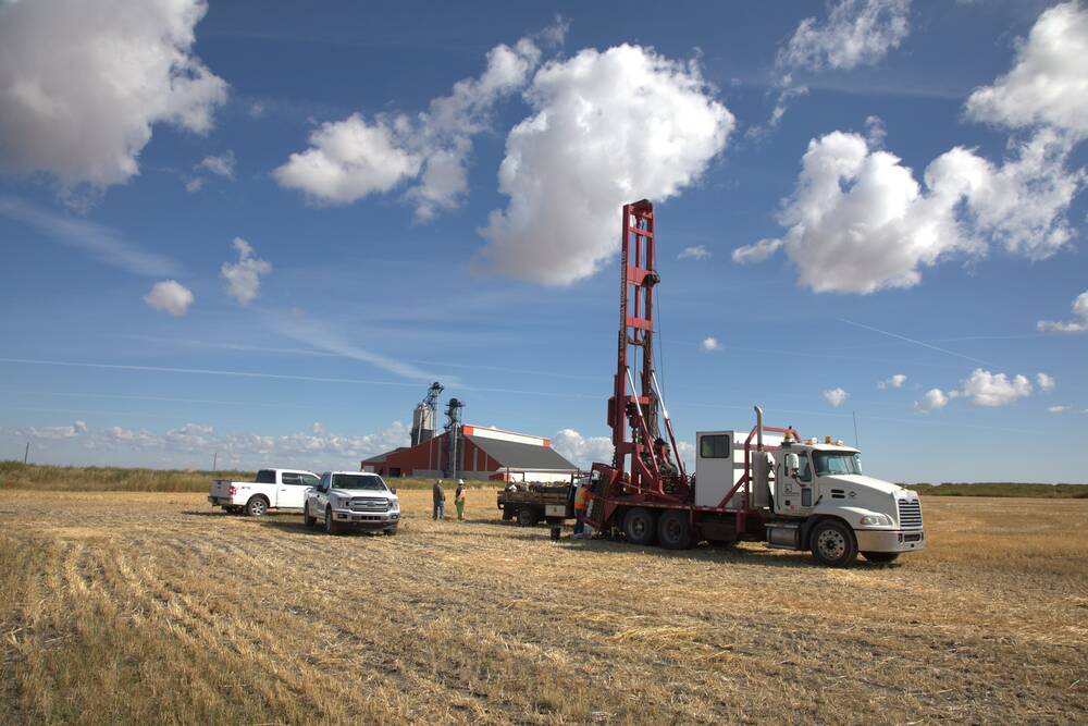 Crew members do geotechnical survey work at the future site of the Genesis Fertilizers Belle Plaine, Sask., low-carbon fertilizer facility. 