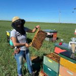 Renata Labuschagne, tech transfer program lead with the Alberta Beekeepers Commission, spoke at a webinar hosted by Alberta Agrisystems living lab. Labuschagne talked about the bee industry, and well as the Alberta Beekeepers Commission, and the challenges beekeepers face.