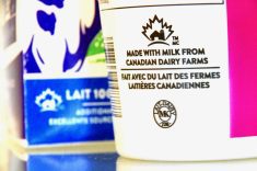 Labels on milk and other dairy products note their contents as coming from Canadian farms.