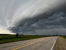 A thunderstorm rolls across southern Manitoba on June 22.