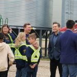 Pierre Poilievere at Sixteen Grains near Saskatoon, Sask. speaking to one of the farm owners. Photo: Janelle Rudolph
