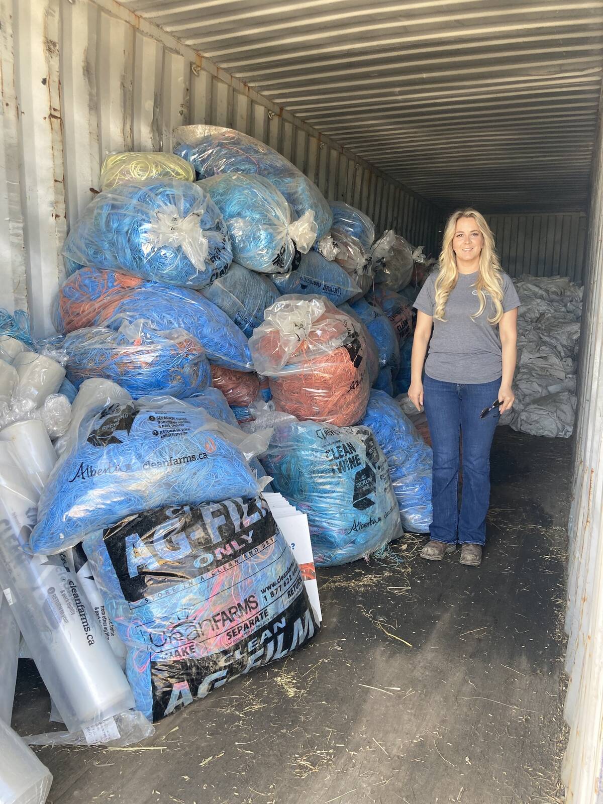 A member of the Rocky South 4-H Beef Club stands with some of the club’s recycled twine, as part of The Great Twine Round-up. The Rocky South 4-H Beef Club was awarded ,000 in the 4-H Club CategoryPhoto Credit: Supplied