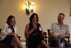 Tracy Broughton, executive director of SaskOilseeds, Shawna Mathieson, executive director of Prairie Oat Growers Association, and Rob Stone, a farmer from Davidson, Sask., discussed agricultural developments that are helping to enhance sustainable agriculture in western Canada.