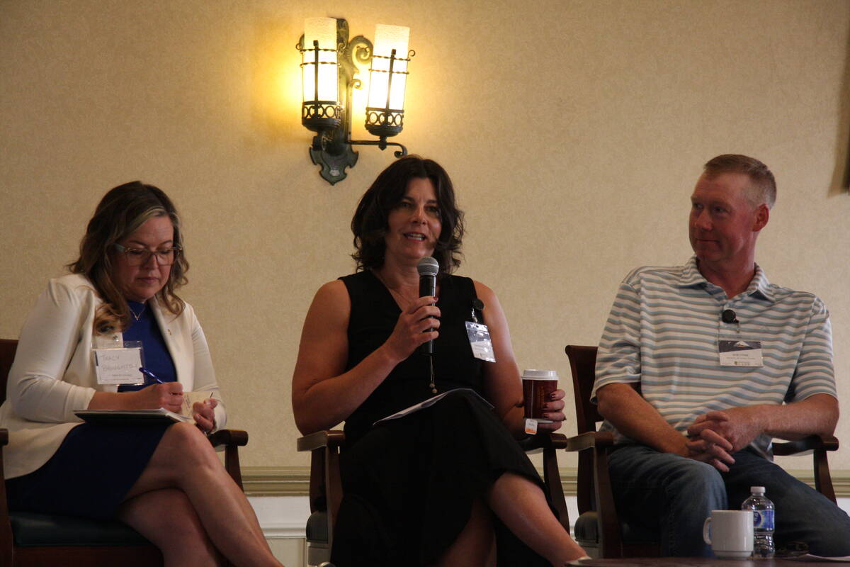 Tracy Broughton, executive director of SaskOilseeds, Shawna Mathieson, executive director of Prairie Oat Growers Association, and Rob Stone, a farmer from Davidson, Sask., discussed agricultural developments that are helping to enhance sustainable agriculture in western Canada.