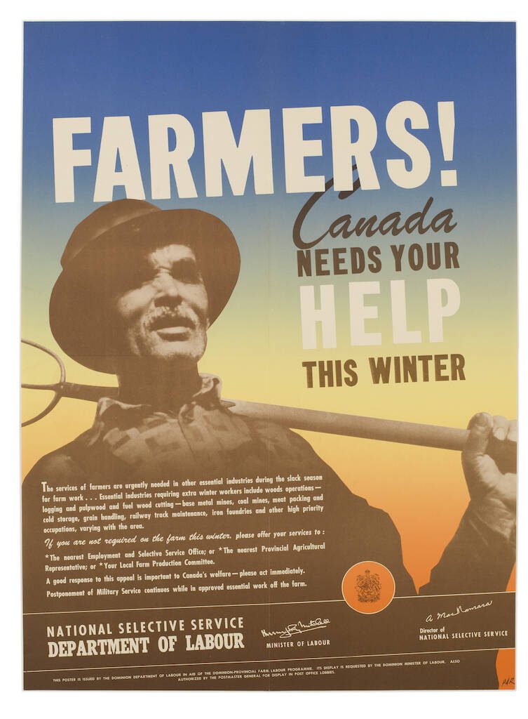 A Second World War poster encourages farmers to help in the war effort. Image: Courtesy of the Canadian War Museum
