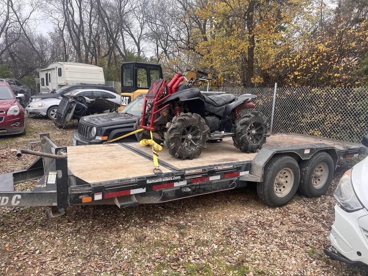 A photo of stolen equipment released by police after recovering about 5,000-worth of stolen heavy equipment, trailers, off-road vehicles and snowmobiles from a property near Gilbert Plains, Man., in 2023. Photo: RCMP