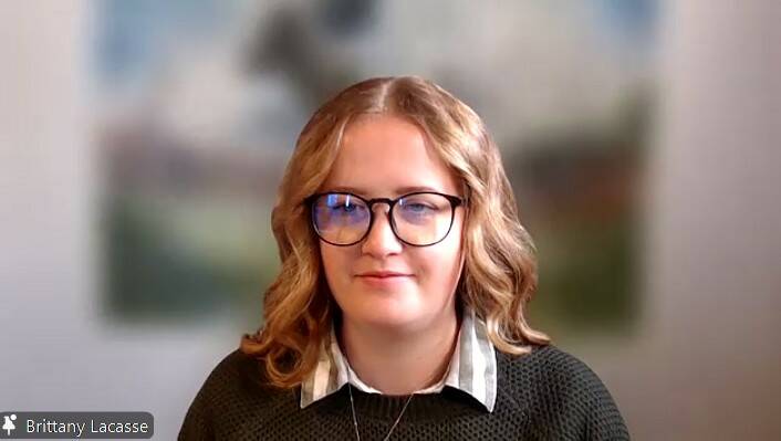 Brittany Lacasse of CropLife Canada speaks at a webinar about agri-food sustainability in Canada on Dec. 11, 2025. Photo: Screenshot