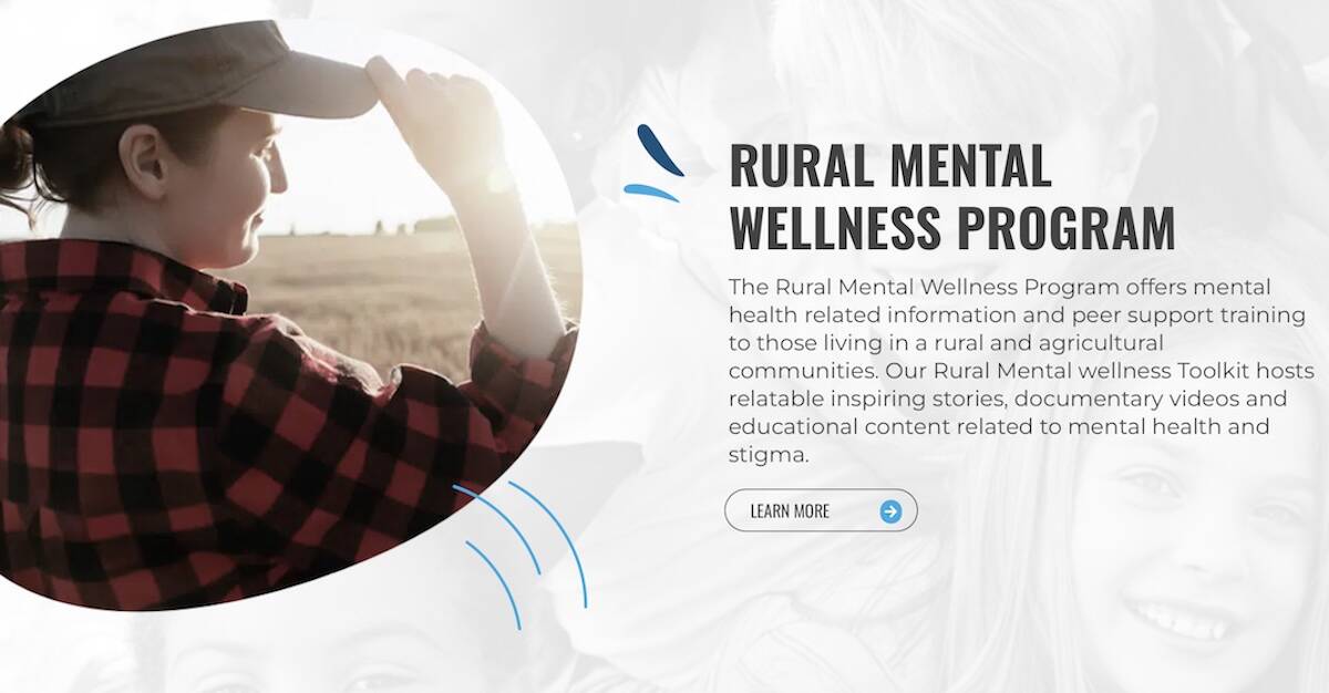 The Rural Mental Wellness Program offers mental health services to farmers and rural Canadians, including the Rural Minds Matter Peer Support Training workshop. Screenshot: stigmafreementalhealth.com