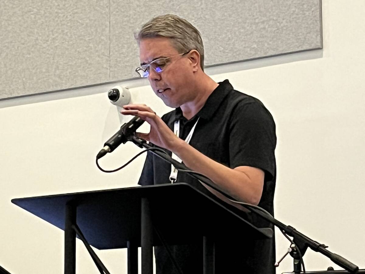 George Bloom, an invasive species biologist with the Alberta Invasive Species Council raises awareness about his organization to agricultural producers at the 2026 Irrigated Crop Production Update in Lethbridge. Photo: Greg Price