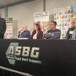 Richard Phillips answers a question about the process of potential data centres applying for water licences in Alberta, as part of a Q&A session at the Alberta Sugar Beet Growers AGM. Photo: Greg Price