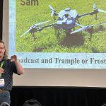 Steve Kenyon of Greener Pastures Ranching speaks at the Canadian Agricultural Drone Association conference about his experience using drones for promotion and aerial seeding. Photo: Mary MacArthur